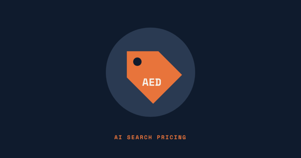 Illustration of an AED price tag, for a guide on how much AI search optimisation costs in Dubai
