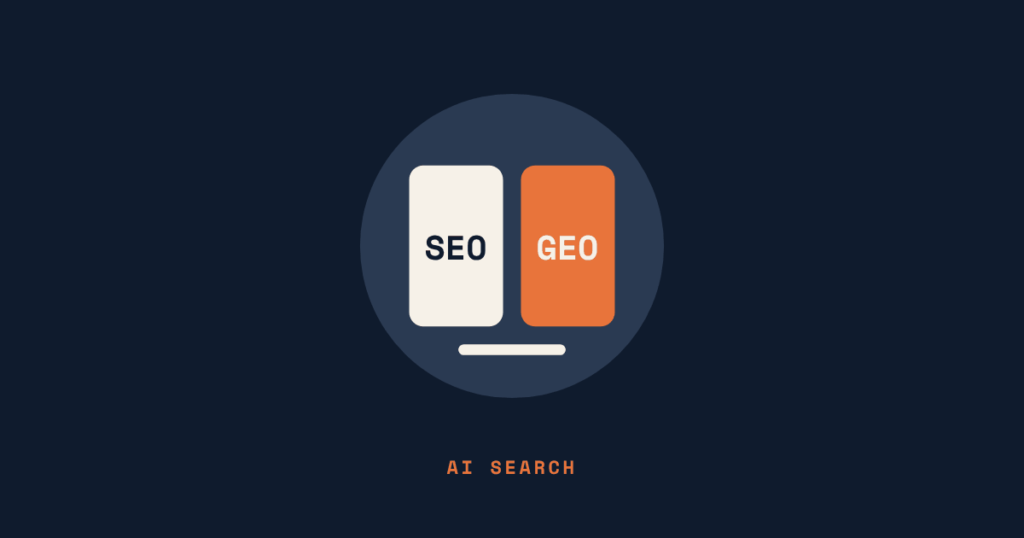 Illustration comparing SEO and GEO side by side, for a guide on whether generative engine optimisation is replacing SEO